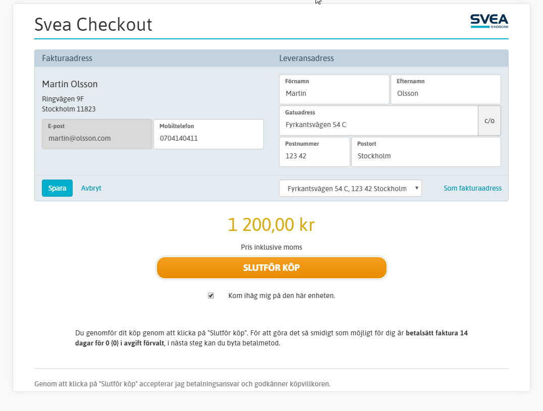 Svea Bank Checkout